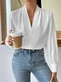 Women's Long Sleeve Blouse Spring/Fall Plain V Neck Daily Going Out Casual Top