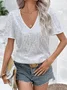 Women's Short Sleeve Blouse Summer Plain Glitter V Neck Daily Going Out Casual Top