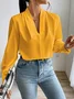 Women's Long Sleeve Blouse Spring/Fall Plain V Neck Daily Going Out Casual Top