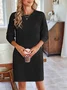 Women's Long Sleeve Summer Plain Dress Crew Neck Daily Going Out Casual Knee Length H-Line