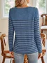 Women's Long Sleeve Blouse Spring/Fall Striped Buckle Crew Neck Daily Going Out Casual Top