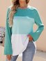 Women's Long Sleeve Tee T-shirt Spring/Fall Plain Split Joint Knitted Crew Neck Daily Going Out Casual Top