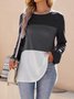 Women's Long Sleeve Tee T-shirt Spring/Fall Plain Split Joint Knitted Crew Neck Daily Going Out Casual Top