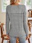 Women's Long Sleeve Blouse Spring/Fall Striped Buckle Crew Neck Daily Going Out Casual Top