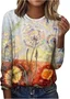 Women's Long Sleeve Tee T-shirt Spring/Fall Floral Knitted Crew Neck Daily Going Out Casual Top