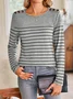 Women's Long Sleeve Blouse Spring/Fall Striped Buckle Crew Neck Daily Going Out Casual Top