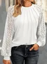 Women's Long Sleeve Tee T-shirt Spring/Fall Plain Panel Lace Crew Neck Daily Going Out Casual Top