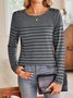 Women's Long Sleeve Blouse Spring/Fall Striped Buckle Crew Neck Daily Going Out Casual Top