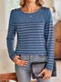 Women's Long Sleeve Blouse Spring/Fall Striped Buckle Crew Neck Daily Going Out Casual Top