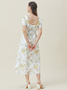 Women's Short Sleeve Summer Floral Cotton Dress Square Neck Daily Going Out Vintage Midi X-Line White