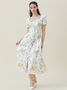 Women's Short Sleeve Summer Floral Cotton Dress Square Neck Daily Going Out Vintage Midi X-Line White