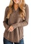 Women's Long Sleeve Blouse Spring/Fall Plain Buckle Knitted V Neck Daily Going Out Casual Top