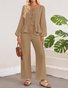 Women's Bow Plain Daily Going Out Two Piece Set Long Sleeve Casual Spring/Fall Top With Pants Matching Set