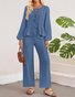 Women's Bow Plain Daily Going Out Two Piece Set Long Sleeve Casual Spring/Fall Top With Pants Matching Set