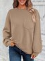 Women's Crew Neck Plain Jacquard Casual Spring/Fall Jacquard Long Sleeve Sweatshirt