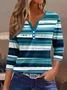 Women's Three Quarter Sleeve Tee T-shirt Spring/Fall Striped Buttoned Jersey Notched Daily Going Out Casual Top