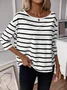 Women's Three Quarter Sleeve Tee T-shirt Spring/Fall Striped Knitted Crew Neck Daily Going Out Casual Top