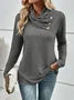 Women's Long Sleeve Blouse Spring/Fall Plain Buckle Knitted Cross Neck Daily Going Out Casual Top