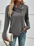 Women's Long Sleeve Blouse Spring/Fall Plain Buckle Knitted Cross Neck Daily Going Out Casual Top