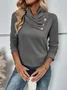 Women's Long Sleeve Blouse Spring/Fall Plain Buckle Knitted Cross Neck Daily Going Out Casual Top