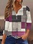 Women's Three Quarter Sleeve Tee T-shirt Spring/Fall Striped Buttoned Jersey Notched Daily Going Out Casual Top