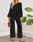 Women's Bow Plain Daily Going Out Two Piece Set Long Sleeve Casual Spring/Fall Top With Pants Matching Set