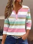 Women's Three Quarter Sleeve Tee T-shirt Spring/Fall Striped Buttoned Jersey Notched Daily Going Out Casual Top