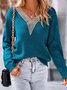 Women's Lace Spring/Fall Plain Casual Long Sleeve V Neck Yarn/Wool Yarn Sweater