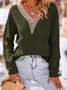 Women's Lace Spring/Fall Plain Casual Long Sleeve V Neck Yarn/Wool Yarn Sweater