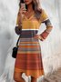 Women's Long Sleeve Summer Striped Jersey Dress V Neck Daily Going Out Casual Midi A-Line TUNIC