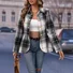 Women's Spring/Fall Outerwear Casual Buckle Plaid Long Sleeve Shirt Collar Jacket