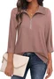 Women's Three Quarter Sleeve Blouse Spring/Fall Plain Zipper Shirt Collar Daily Going Out Casual Top