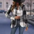 Women's Spring/Fall Outerwear Casual Buckle Plaid Long Sleeve Shirt Collar Jacket