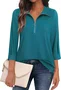 Women's Three Quarter Sleeve Blouse Spring/Fall Plain Zipper Shirt Collar Daily Going Out Casual Top