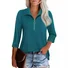 Women's Three Quarter Sleeve Blouse Spring/Fall Plain Zipper Shirt Collar Daily Going Out Casual Top