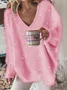 Women's Spring/Fall Plain Casual Long Sleeve V Neck Yarn/Wool Yarn Sweater