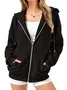 Women's Spring/Fall Outerwear Casual Zipper Plain Long Sleeve Hoodie Jacket