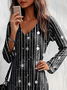 Women's Long Sleeve Summer Striped Jersey Dress V Neck Daily Going Out Casual Midi A-Line TUNIC