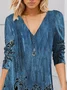 Women's Long Sleeve Summer Floral Printing Jersey Dress V Neck Daily Going Out Vintage Midi A-Line TUNIC