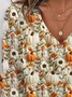 Women's Long Sleeve Tee T-shirt Spring/Fall Halloween (pumpkin) Printing Jersey V Neck Daily Going Out Vintage Top