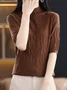 Women's Spring/Fall Plain Casual Half Sleeve Crew Neck Wool/Knitting Sweater