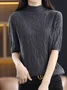 Women's Spring/Fall Plain Casual Half Sleeve Crew Neck Wool/Knitting Sweater