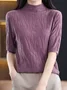 Women's Spring/Fall Plain Casual Half Sleeve Crew Neck Wool/Knitting Sweater