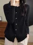 Women's Casual Spring/Fall Plain Wool/Knitting Buckle Cardigan