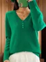 Women's Buckle Spring/Fall Plain Casual Long Sleeve V Neck Wool/Knitting Sweater