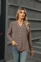 Women's Long Sleeve Blouse Spring/Fall Striped V Neck Daily Going Out Casual Top