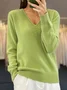 Women's Buckle Spring/Fall Plain Casual Long Sleeve V Neck Wool/Knitting Sweater