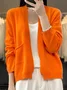 Women's Casual Spring/Fall Plain Wool/Knitting Pocket Stitching Cardigan