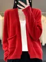 Women's Casual Spring/Fall Plain Wool/Knitting Pocket Stitching Cardigan