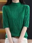 Women's Spring/Fall Plain Casual Half Sleeve Crew Neck Wool/Knitting Sweater